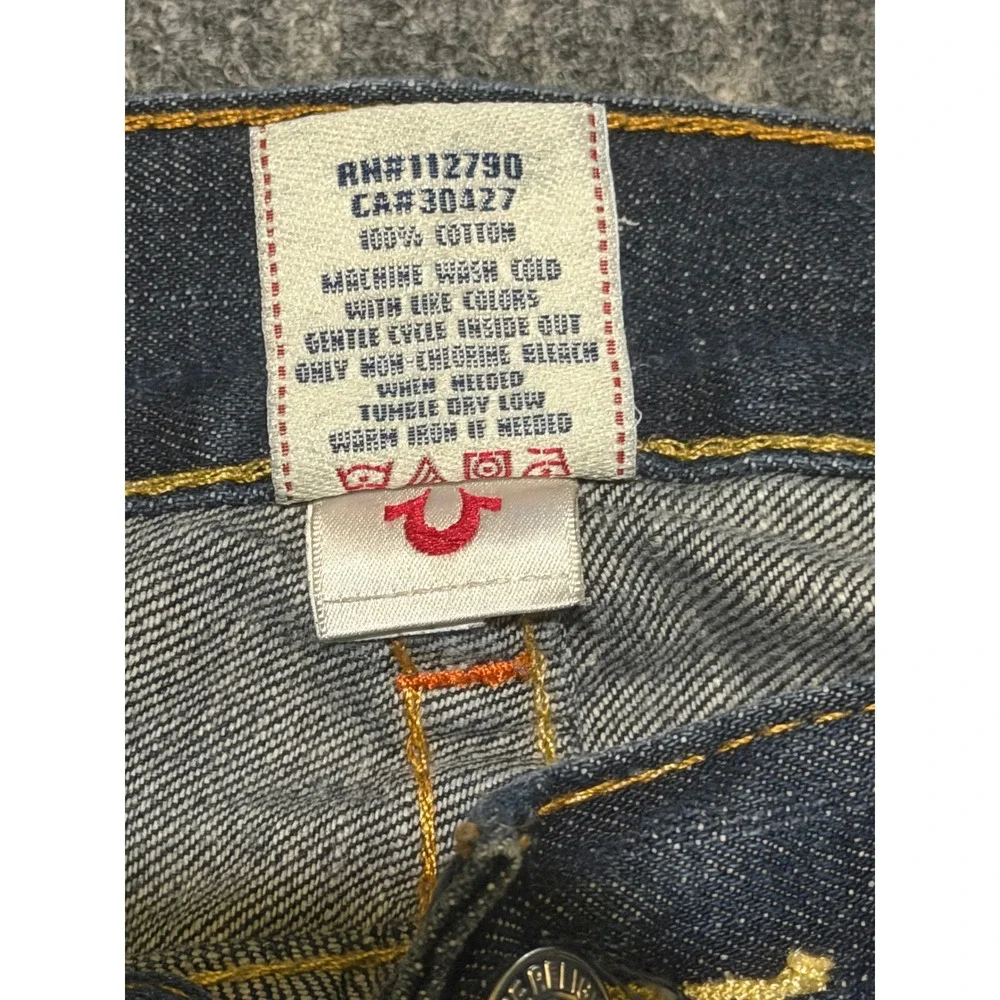 True Religion Ricky Straight Leg Jeans Mens 34 Dark Wash Distressed USA Made